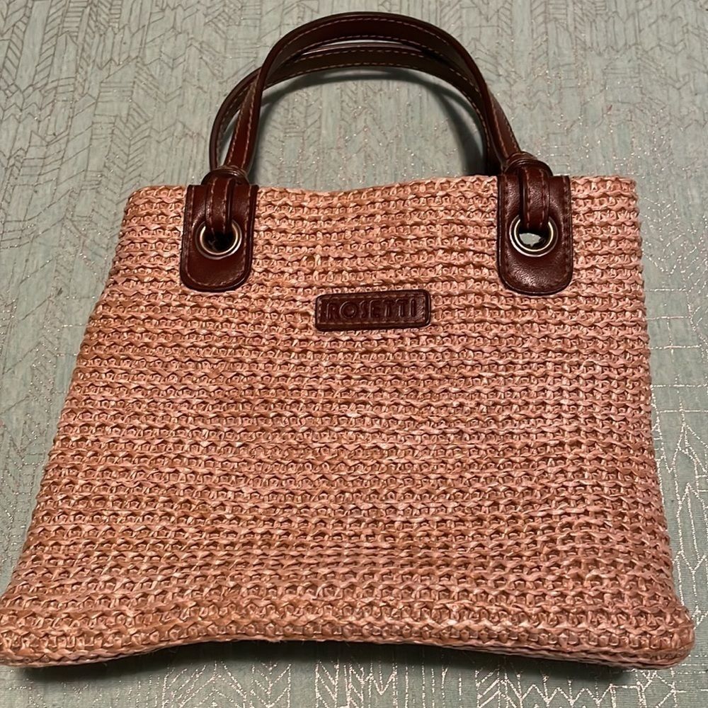 Rosetti Woven Straw Tan Purse With Brown Faux Leather Handles & trim intage EUC - Picture 7 of 13